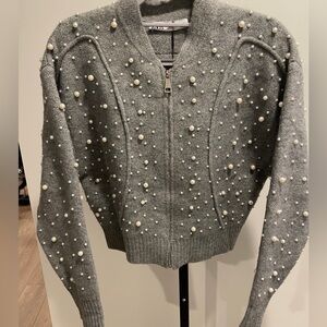 Zara Gray Knit Sweater small/pearl embellished